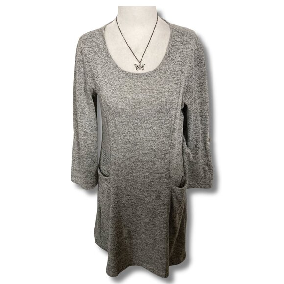 PAPA VANCOUVER Heather grey stretchy knit dress ~ MEDIUM LARGE dress w/ pockets - Picture 1 of 16